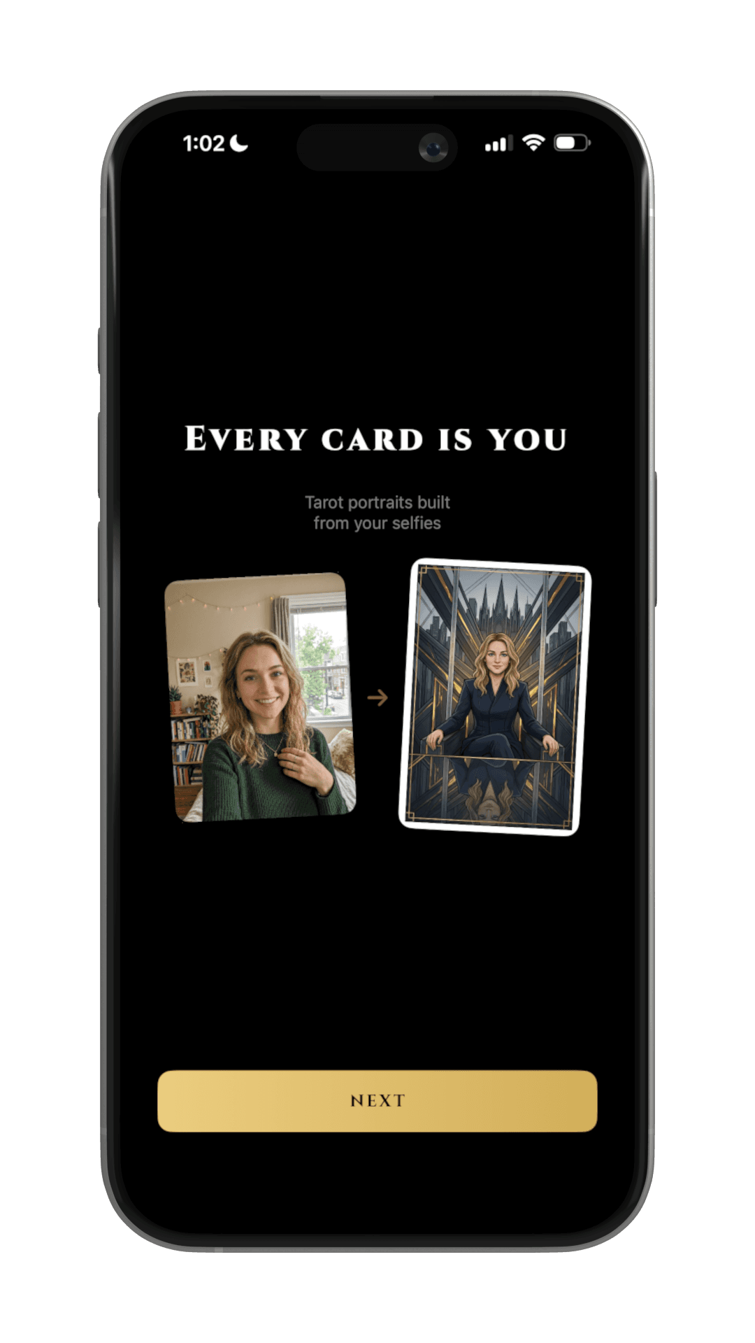Lore turning a selfie into a tarot card portrait